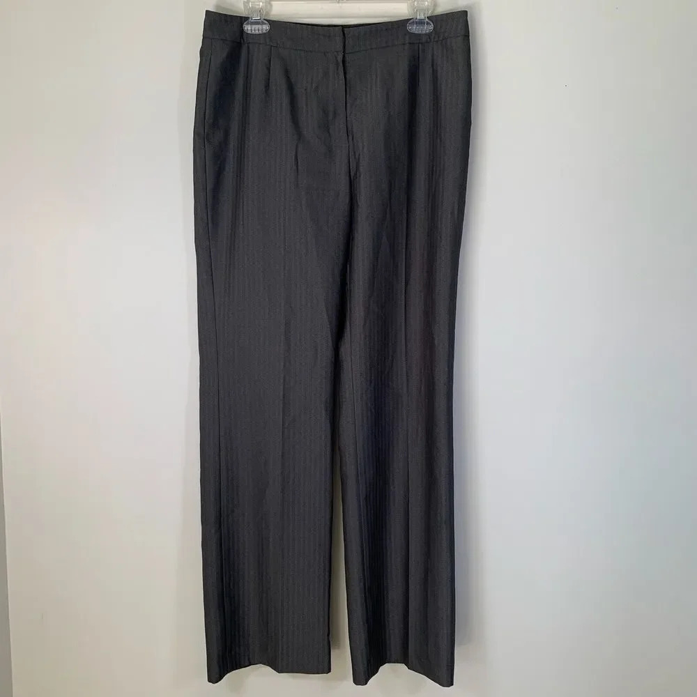 Kasper Dress Pants Women’s 8 Grey Striped Pocketless High Rise